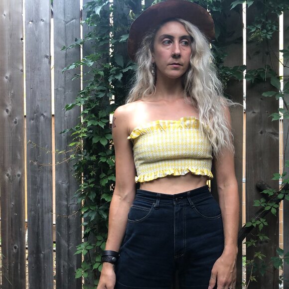 Y2K Scrunchy Yellow Plaid Tube Top Size XS - Picture 1 of 7
